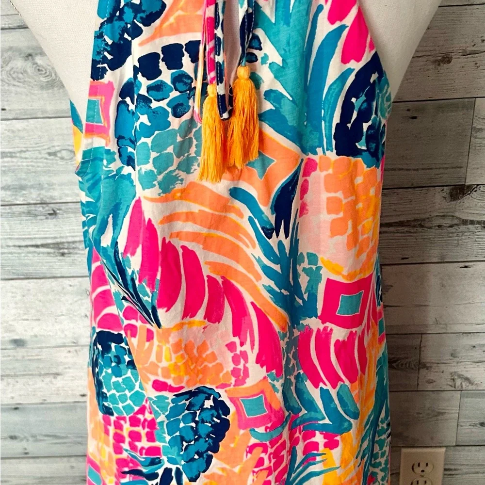 Lilly Pulitzer Neon Pineapple Print Mini Dress in Teal, Pink & Orange - Picture 3 of 4